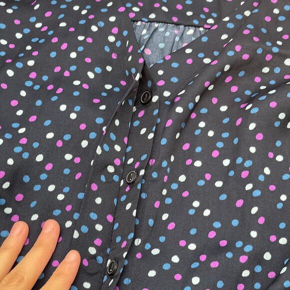 J Jason Wu Womens XXS Polka Dot Blouse Top V-Neck Blue Purple Career Classic - Picture 7 of 10